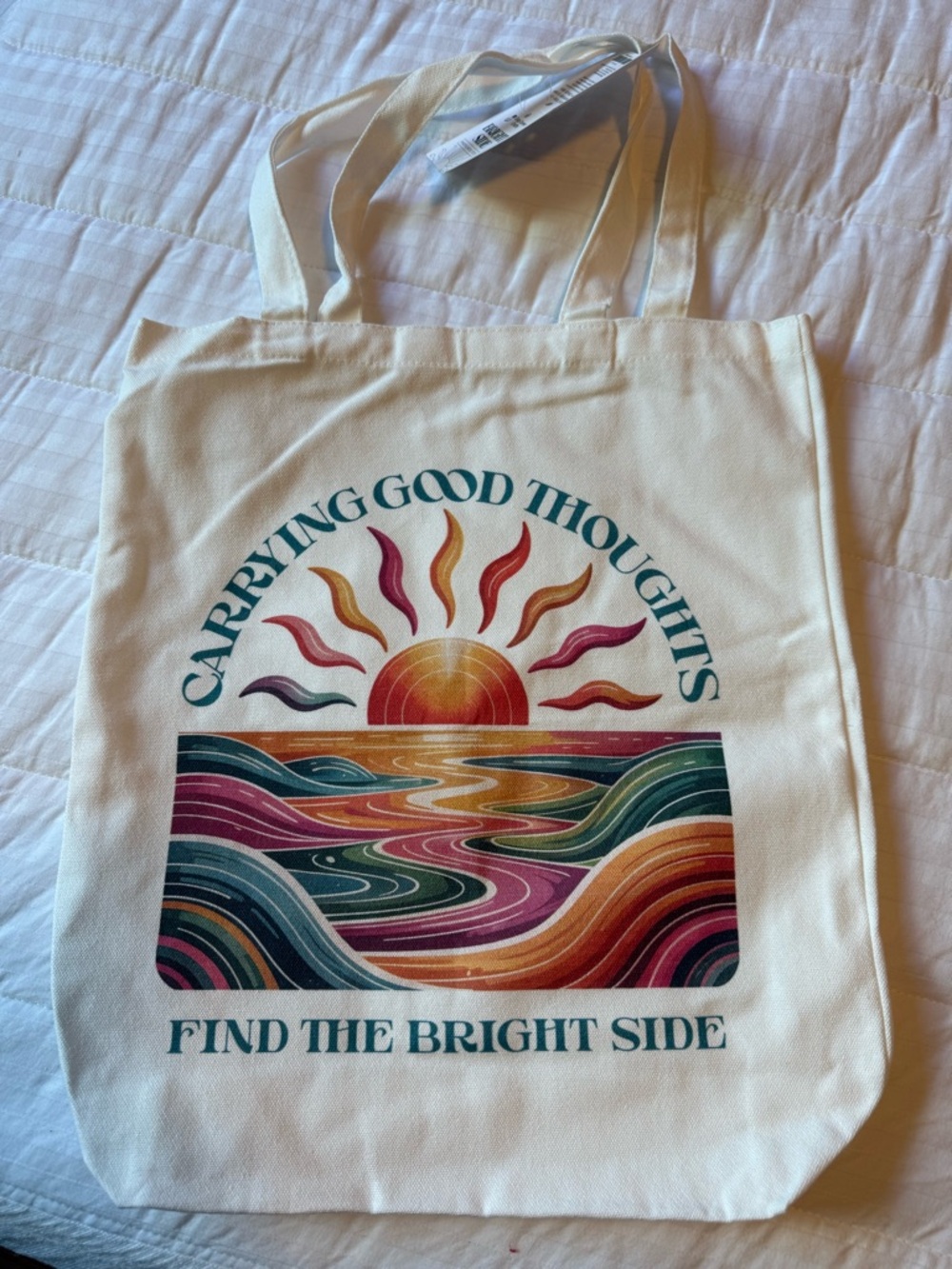 Canvas Tote Bag with Multicolor Sunrise Graphic - NWT